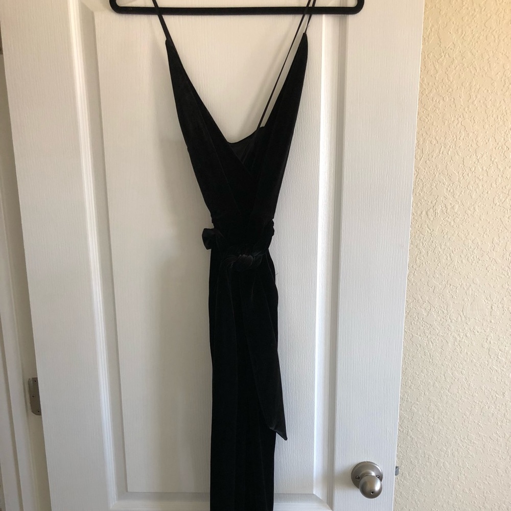 Black velvet spaghetti strap jumpsuit